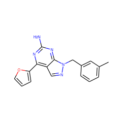 Cc1cccc(Cn2ncc3c(-c4ccco4)nc(N)nc32)c1 ZINC000000003603