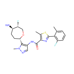 Cc1cccc(F)c1-c1nc(C(=O)Nc2cnn(C)c2[C@@H]2CC[C@@H](N)[C@H](F)CO2)c(C)s1 ZINC000221384352