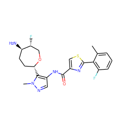 Cc1cccc(F)c1-c1nc(C(=O)Nc2cnn(C)c2[C@@H]2CC[C@@H](N)[C@H](F)CO2)cs1 ZINC000221374982