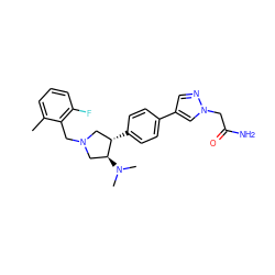 Cc1cccc(F)c1CN1C[C@H](c2ccc(-c3cnn(CC(N)=O)c3)cc2)[C@@H](N(C)C)C1 ZINC001772602388