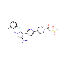 Cc1cccc(F)c1CN1C[C@H](c2ccc(C3=CCN(C(=O)CS(C)(=O)=O)CC3)nc2)[C@@H](N(C)C)C1 ZINC001772572361