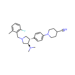 Cc1cccc(F)c1CN1C[C@H](c2ccc(N3CCC(C#N)CC3)cc2)[C@@H](N(C)C)C1 ZINC001772640949