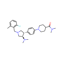 Cc1cccc(F)c1CN1C[C@H](c2ccc(N3CCC(C(=O)N(C)C)CC3)cc2)[C@@H](N(C)C)C1 ZINC001772579913