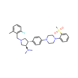 Cc1cccc(F)c1CN1C[C@H](c2ccc(N3CCN(c4ccccc4S(C)(=O)=O)CC3)cc2)[C@@H](N(C)C)C1 ZINC001772623781