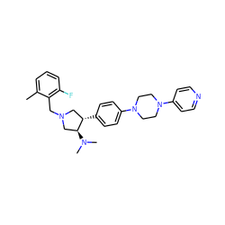 Cc1cccc(F)c1CN1C[C@H](c2ccc(N3CCN(c4ccncc4)CC3)cc2)[C@@H](N(C)C)C1 ZINC001772575385