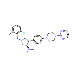 Cc1cccc(F)c1CN1C[C@H](c2ccc(N3CCN(c4ncccn4)CC3)cc2)[C@@H](N(C)C)C1 ZINC001772605519