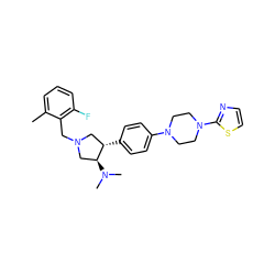 Cc1cccc(F)c1CN1C[C@H](c2ccc(N3CCN(c4nccs4)CC3)cc2)[C@@H](N(C)C)C1 ZINC001772631621