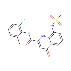 Cc1cccc(F)c1NC(=O)c1cc(=O)c2cccc(NS(C)(=O)=O)c2[nH]1 ZINC000095590823