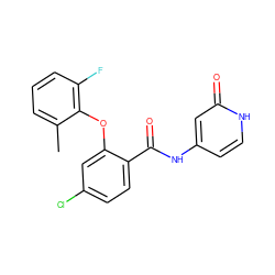 Cc1cccc(F)c1Oc1cc(Cl)ccc1C(=O)Nc1cc[nH]c(=O)c1 ZINC000143189180