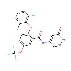 Cc1cccc(F)c1Oc1ccc(OC(F)(F)F)cc1C(=O)Nc1cc[nH]c(=O)c1 ZINC000143214121