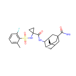 Cc1cccc(F)c1S(=O)(=O)NC1(C(=O)NC2[C@H]3CC4C[C@H]2CC(C(N)=O)(C4)C3)CC1 ZINC001772636191