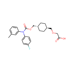 Cc1cccc(N(C(=O)OC[C@H]2CC[C@H](COCC(=O)O)CC2)c2ccc(F)cc2)c1 ZINC001772577767