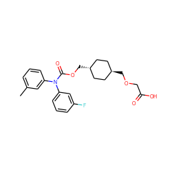 Cc1cccc(N(C(=O)OC[C@H]2CC[C@H](COCC(=O)O)CC2)c2cccc(F)c2)c1 ZINC001772649633