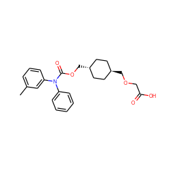 Cc1cccc(N(C(=O)OC[C@H]2CC[C@H](COCC(=O)O)CC2)c2ccccc2)c1 ZINC000168377721