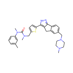 Cc1cccc(N(C)C(=O)N(C)Cc2ccc(-c3[nH]nc4c3Cc3cc(CN5CCN(C)CC5)ccc3-4)s2)c1 ZINC000036338876