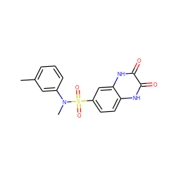 Cc1cccc(N(C)S(=O)(=O)c2ccc3[nH]c(=O)c(=O)[nH]c3c2)c1 ZINC000008584591