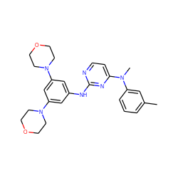 Cc1cccc(N(C)c2ccnc(Nc3cc(N4CCOCC4)cc(N4CCOCC4)c3)n2)c1 ZINC000071318552