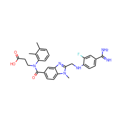 Cc1cccc(N(CCC(=O)O)C(=O)c2ccc3c(c2)nc(CNc2ccc(C(=N)N)cc2F)n3C)c1C ZINC001772637932