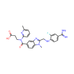 Cc1cccc(N(CCC(=O)O)C(=O)c2ccc3c(c2)nc(CNc2ccc(C(=N)N)cc2F)n3C)n1 ZINC001772644532