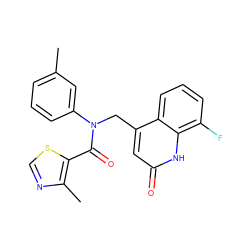 Cc1cccc(N(Cc2cc(=O)[nH]c3c(F)cccc23)C(=O)c2scnc2C)c1 ZINC000045506459