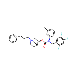 Cc1cccc(N(Cc2cc(F)c(F)cc2F)C(=O)O[C@H]2C[N+]3(CCCc4ccccc4)CCC2CC3)c1 ZINC000071332671