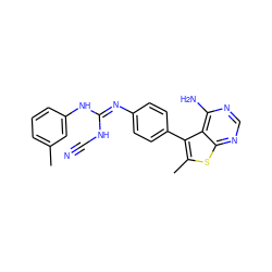 Cc1cccc(N/C(=N/c2ccc(-c3c(C)sc4ncnc(N)c34)cc2)NC#N)c1 ZINC000013673591