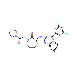 Cc1cccc(N/C(=N\C(=O)c2cc(F)cc(F)c2)N[C@H]2CCCCN(CC(=O)N3CCCC3)C2=O)c1 ZINC000101201725