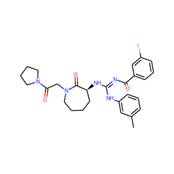 Cc1cccc(N/C(=N\C(=O)c2cccc(F)c2)N[C@H]2CCCCN(CC(=O)N3CCCC3)C2=O)c1 ZINC000101201713