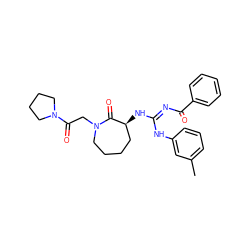 Cc1cccc(N/C(=N\C(=O)c2ccccc2)N[C@H]2CCCCN(CC(=O)N3CCCC3)C2=O)c1 ZINC000101200295