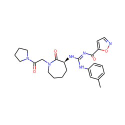 Cc1cccc(N/C(=N\C(=O)c2ccno2)N[C@H]2CCCCN(CC(=O)N3CCCC3)C2=O)c1 ZINC000040893518