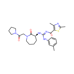 Cc1cccc(N/C(=N\C(=O)c2sc(C)nc2C)N[C@H]2CCCCN(CC(=O)N3CCCC3)C2=O)c1 ZINC000040875458