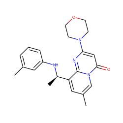 Cc1cccc(N[C@H](C)c2cc(C)cn3c(=O)cc(N4CCOCC4)nc23)c1 ZINC000114827704