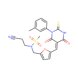 Cc1cccc(N2C(=O)/C(=C\c3ccc(CN(CCC#N)S(C)(=O)=O)o3)C(=O)NC2=S)c1 ZINC000035241488