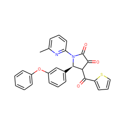 Cc1cccc(N2C(=O)C(=O)C(C(=O)c3cccs3)[C@H]2c2cccc(Oc3ccccc3)c2)n1 ZINC000009007850