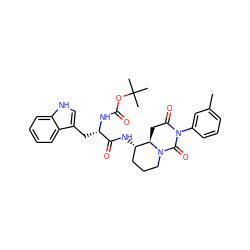 Cc1cccc(N2C(=O)C[C@@H]3[C@@H](NC(=O)[C@H](Cc4c[nH]c5ccccc45)NC(=O)OC(C)(C)C)CCCN3C2=O)c1 ZINC000026375587