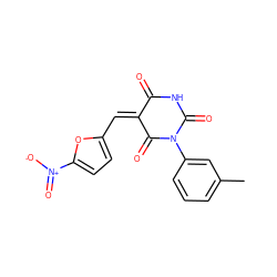 Cc1cccc(N2C(=O)NC(=O)/C(=C/c3ccc([N+](=O)[O-])o3)C2=O)c1 ZINC000004823871