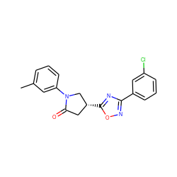 Cc1cccc(N2C[C@H](c3nc(-c4cccc(Cl)c4)no3)CC2=O)c1 ZINC000044434936