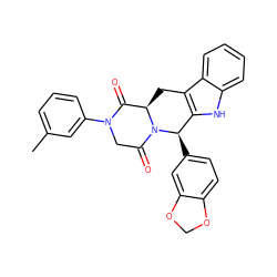 Cc1cccc(N2CC(=O)N3[C@H](Cc4c([nH]c5ccccc45)[C@H]3c3ccc4c(c3)OCO4)C2=O)c1 ZINC000028885123