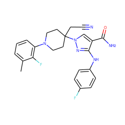 Cc1cccc(N2CCC(CC#N)(n3cc(C(N)=O)c(Nc4ccc(F)cc4)n3)CC2)c1F ZINC000204961515