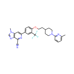 Cc1cccc(N2CCC(CCOc3ccc(-c4cc5c(ncn5C)c(C#N)n4)cc3C(F)(F)F)CC2)n1 ZINC000116983895