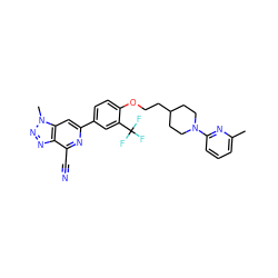 Cc1cccc(N2CCC(CCOc3ccc(-c4cc5c(nnn5C)c(C#N)n4)cc3C(F)(F)F)CC2)n1 ZINC000118154760