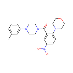 Cc1cccc(N2CCN(C(=O)c3cc([N+](=O)[O-])ccc3N3CCOCC3)CC2)c1 ZINC000040943257