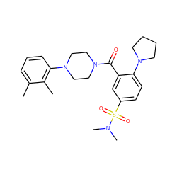 Cc1cccc(N2CCN(C(=O)c3cc(S(=O)(=O)N(C)C)ccc3N3CCCC3)CC2)c1C ZINC000003324905