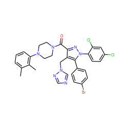 Cc1cccc(N2CCN(C(=O)c3nn(-c4ccc(Cl)cc4Cl)c(-c4ccc(Br)cc4)c3Cn3cncn3)CC2)c1C ZINC000049757083