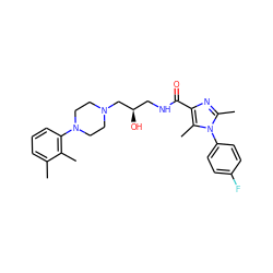 Cc1cccc(N2CCN(C[C@H](O)CNC(=O)c3nc(C)n(-c4ccc(F)cc4)c3C)CC2)c1C ZINC000072106496