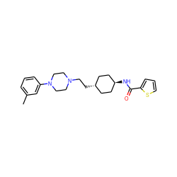 Cc1cccc(N2CCN(CC[C@H]3CC[C@H](NC(=O)c4cccs4)CC3)CC2)c1 ZINC000253635570