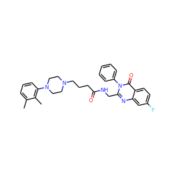 Cc1cccc(N2CCN(CCCC(=O)NCc3nc4cc(F)ccc4c(=O)n3-c3ccccc3)CC2)c1C ZINC000029123670