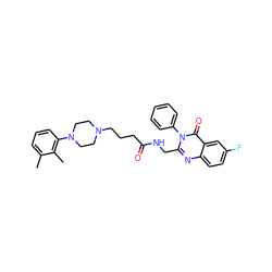 Cc1cccc(N2CCN(CCCC(=O)NCc3nc4ccc(F)cc4c(=O)n3-c3ccccc3)CC2)c1C ZINC000029123120