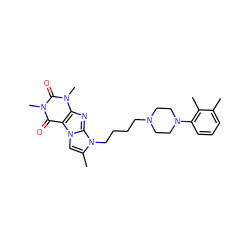 Cc1cccc(N2CCN(CCCCn3c(C)cn4c5c(=O)n(C)c(=O)n(C)c5nc34)CC2)c1C ZINC000299855515