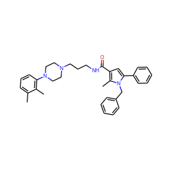 Cc1cccc(N2CCN(CCCNC(=O)c3cc(-c4ccccc4)n(Cc4ccccc4)c3C)CC2)c1C ZINC000049112278